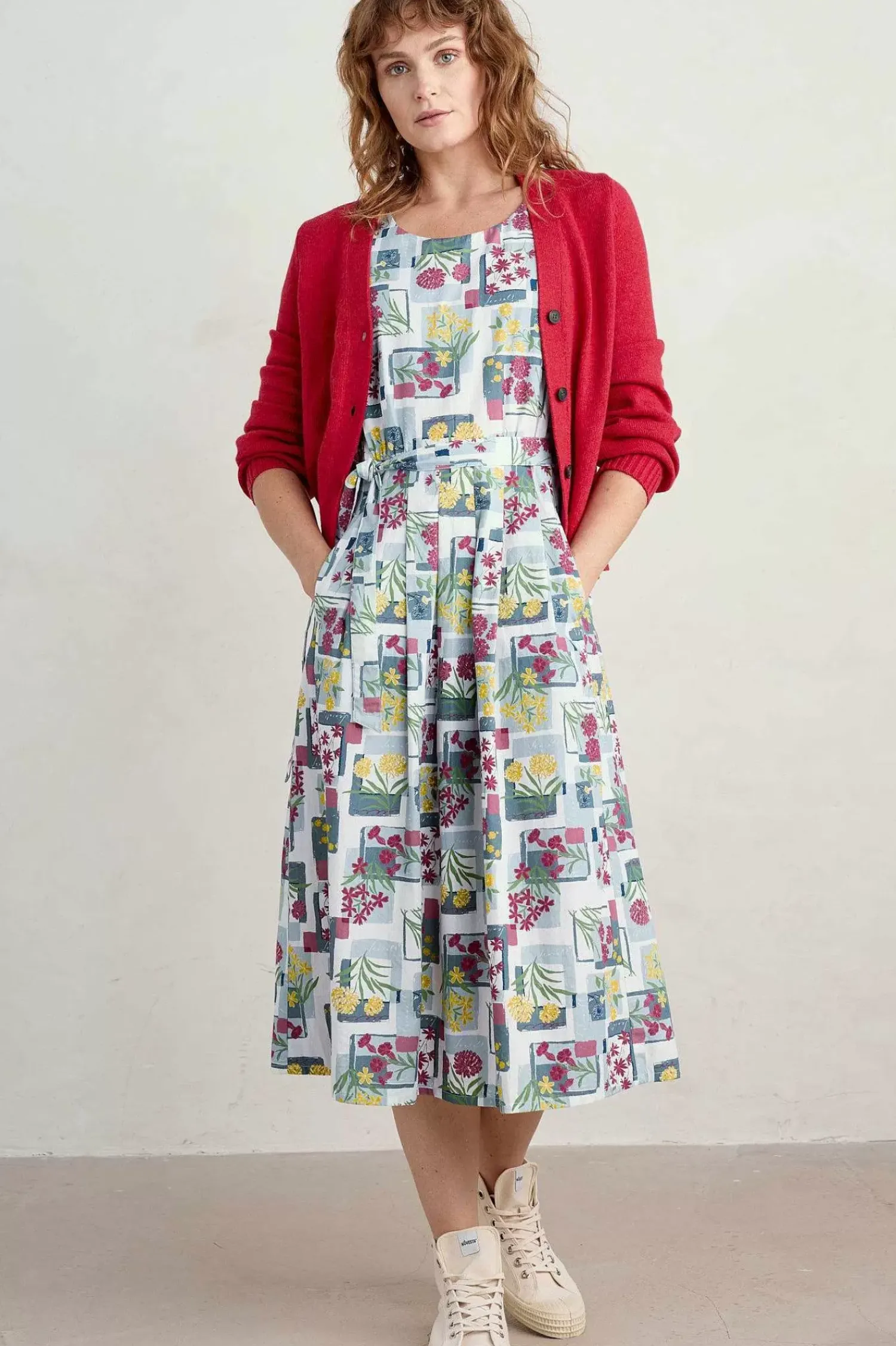 Dresses<Seasalt Cornwall Belle Fit-And-Flare Midi Dress Floral Postcards Chalk
