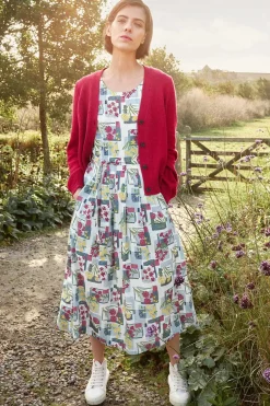 Dresses<Seasalt Cornwall Belle Fit-And-Flare Midi Dress Floral Postcards Chalk