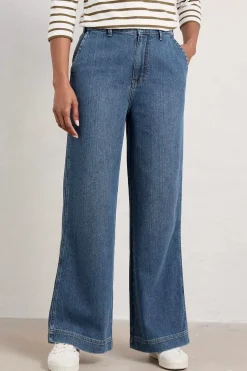 Trousers & Shorts<Seasalt Cornwall Blake Wide Leg Jeans Mid Wash Grain