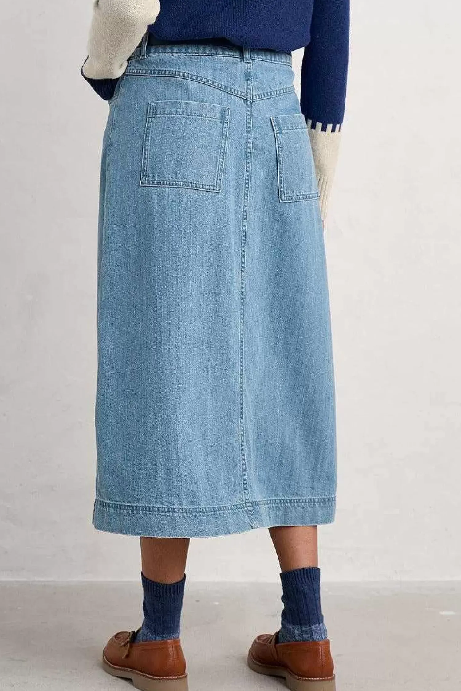 Skirts<Seasalt Cornwall Bowline Denim Midi Skirt Light Wash Rain Slub