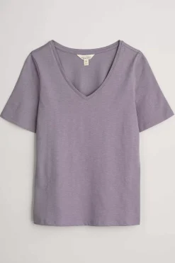 Tops<Seasalt Cornwall Burdock Organic Cotton V-Neck T-Shirt (Gots) Grape Thistle