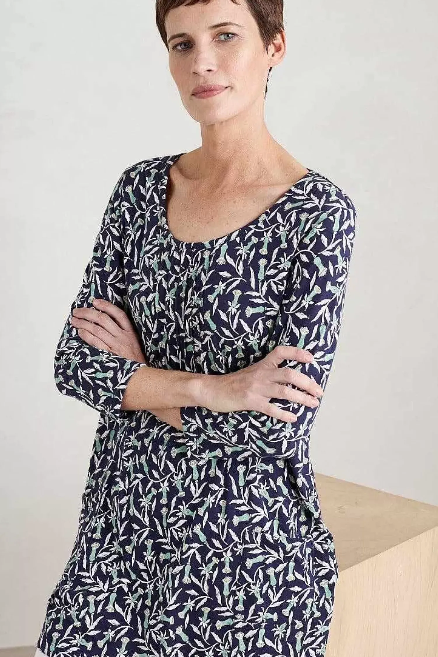 Tunics<Seasalt Cornwall Busy Lizzy 3/4 Sleeve Slub Jersey Tunic Seedhead Vine Maritime