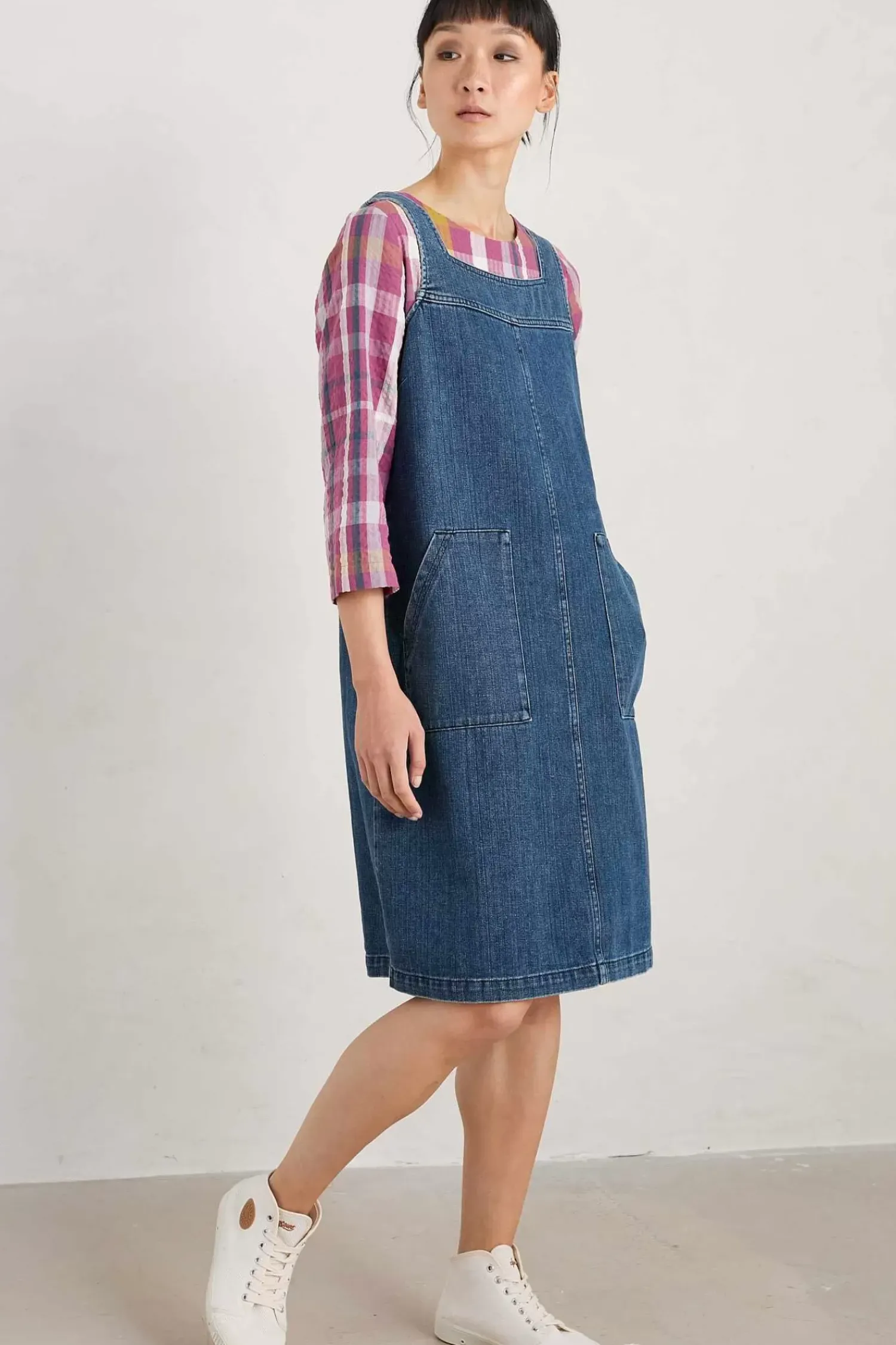 Dresses<Seasalt Cornwall Calican Denim Pinafore Dress Mid Wash Grain