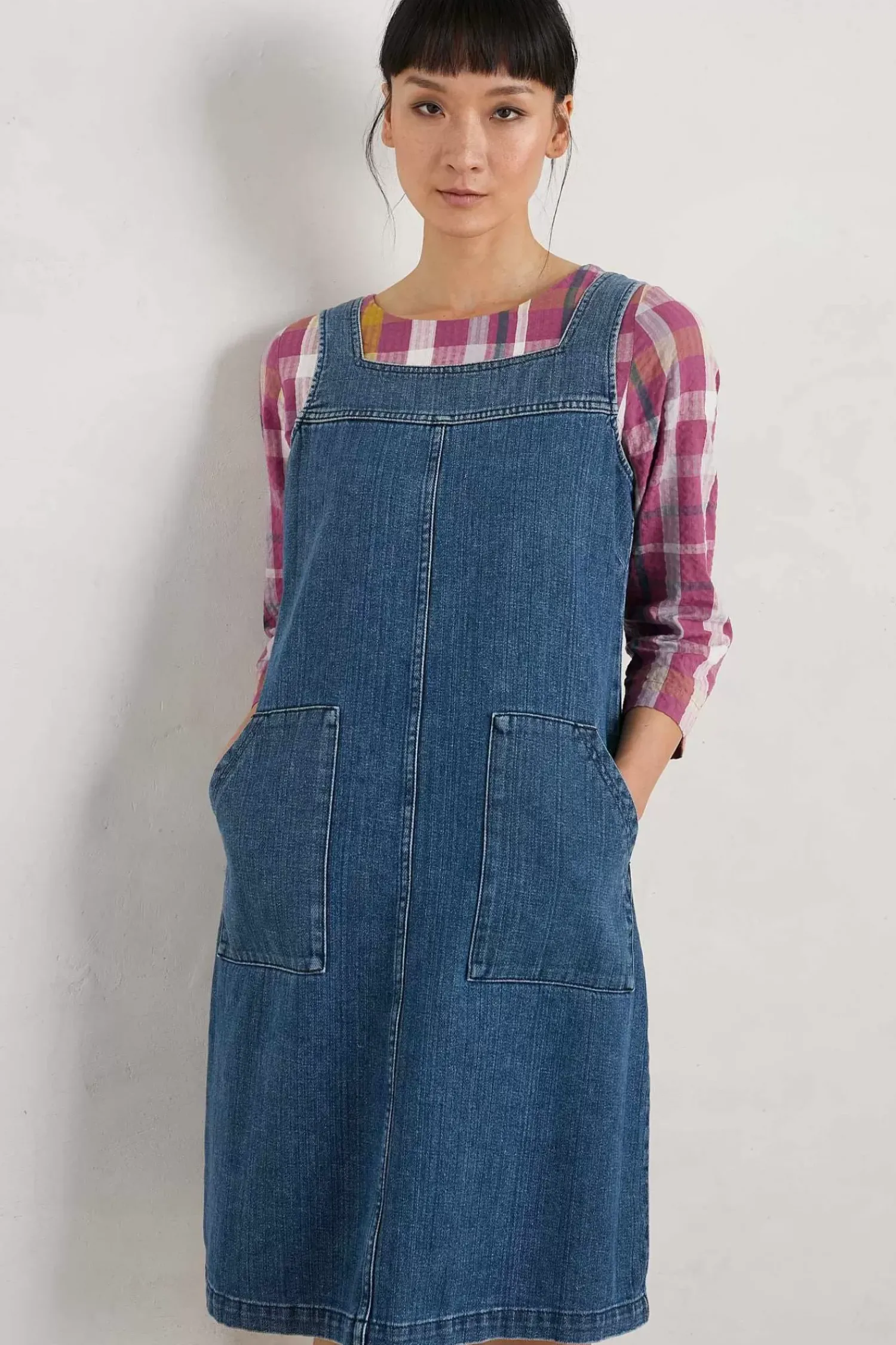 Dresses<Seasalt Cornwall Calican Denim Pinafore Dress Mid Wash Grain