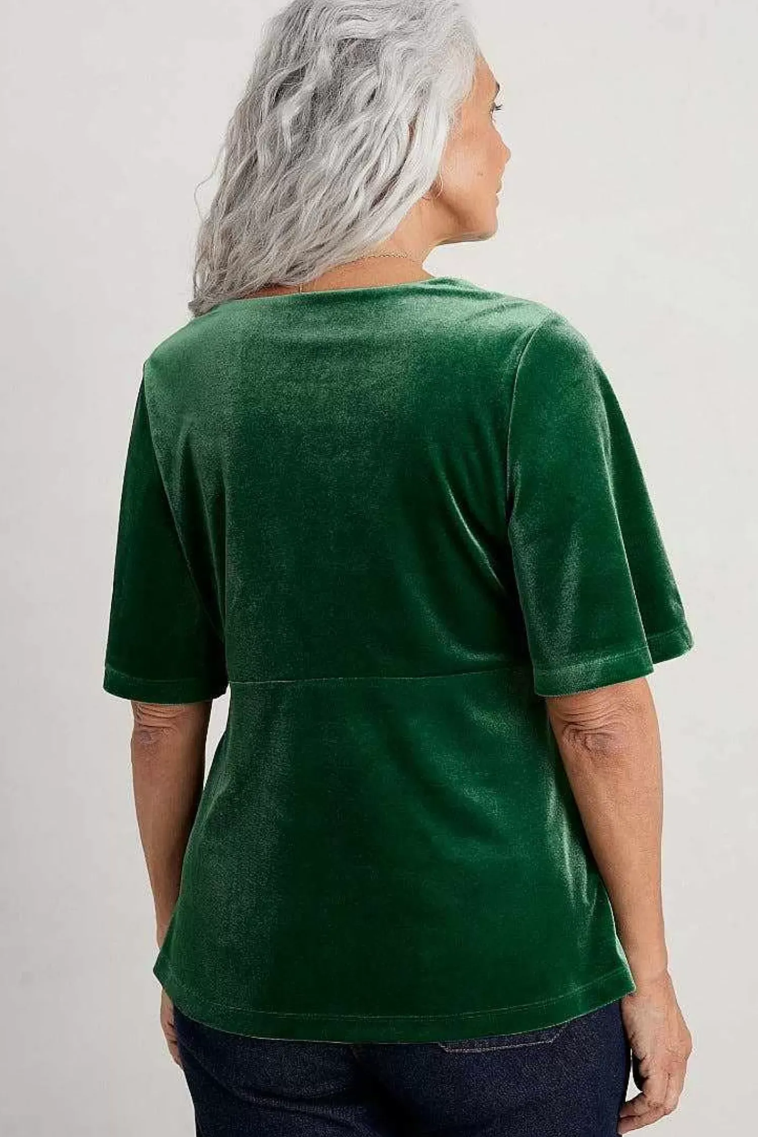 Tops<Seasalt Cornwall Capsule V-Neck Velvet Top Evergreen