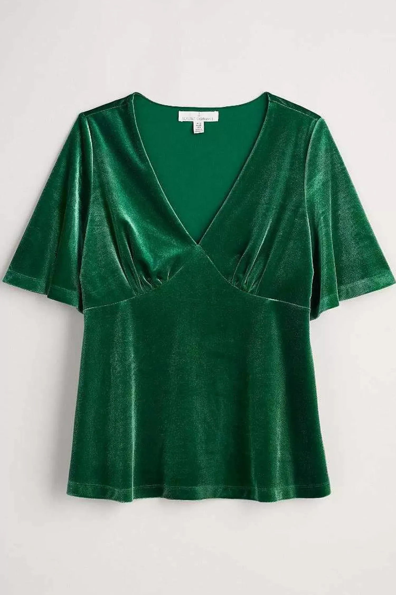Tops<Seasalt Cornwall Capsule V-Neck Velvet Top Evergreen