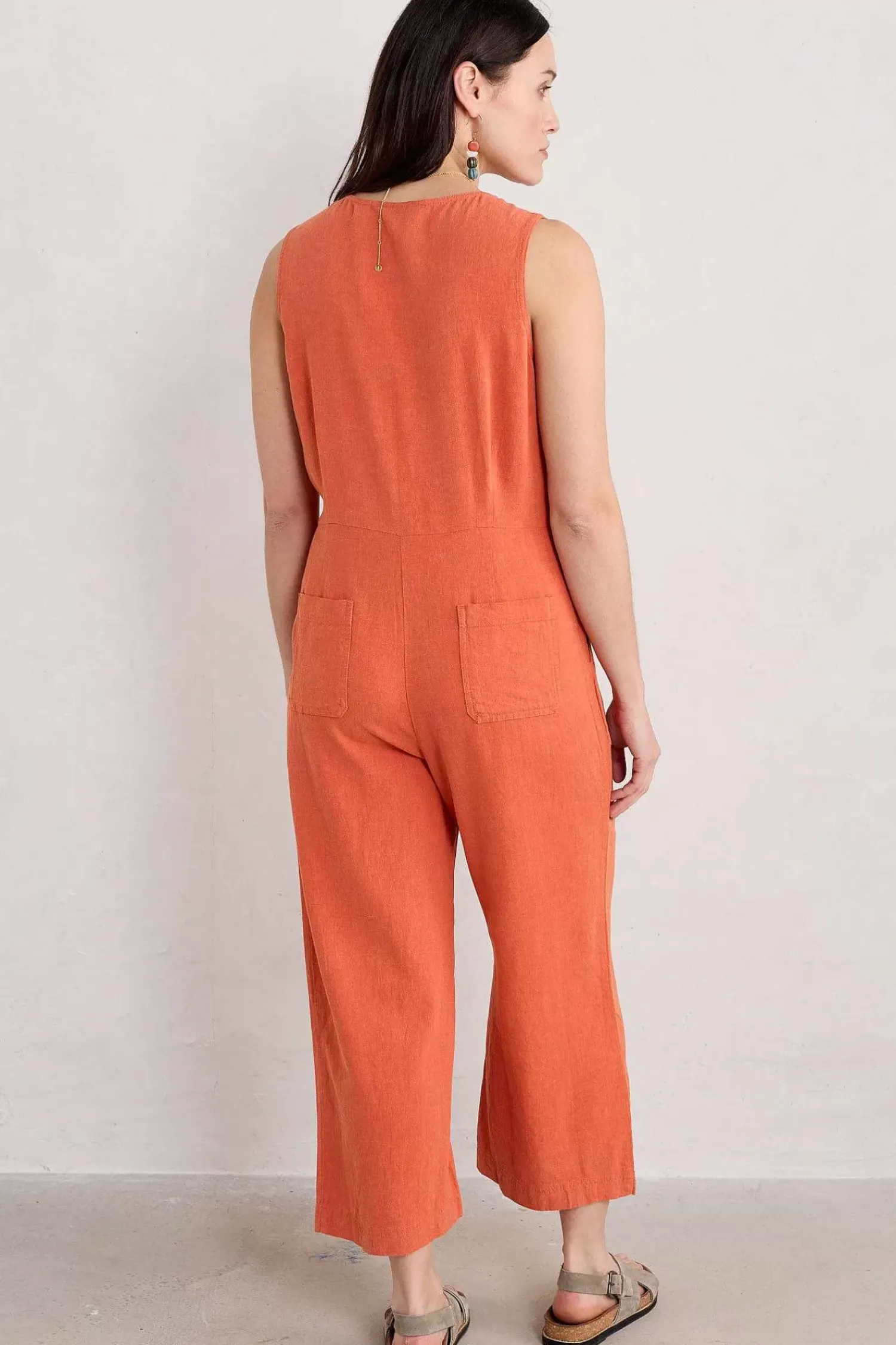 Trousers & Shorts<Seasalt Cornwall Carthew V Neck Linen Blend Jumpsuit Papaya
