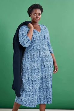 Dresses<Seasalt Cornwall Carwynnen Three Quarter Sleeve Dress Wild Woodland Clear Sky