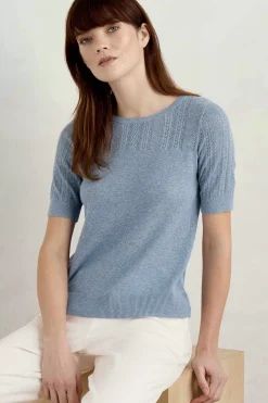 Knitwear<Seasalt Cornwall Chiff Chaff Short Sleeve Knitted Top Blue Fog
