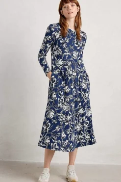 Dresses<Seasalt Cornwall Cladonia Long Sleeve Jersey Dress Cyclamen Marine Maritime