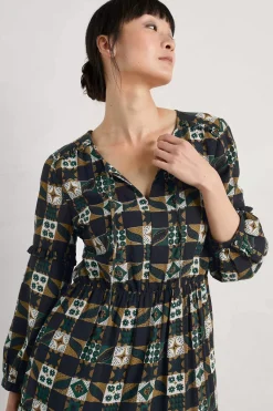 Dresses<Seasalt Cornwall Dearling Tiered Dress Folky Quilt Onyx