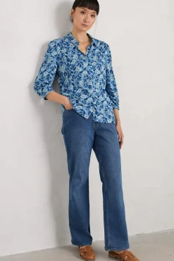 Tops<Seasalt Cornwall Embrace 3/4 Sleeve Jersey Shirt Flower Meadow Blue Fog