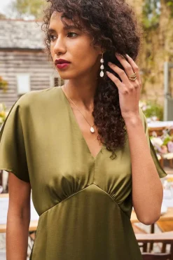 Dresses<Seasalt Cornwall Evenglow Satin Dress Fern Moss