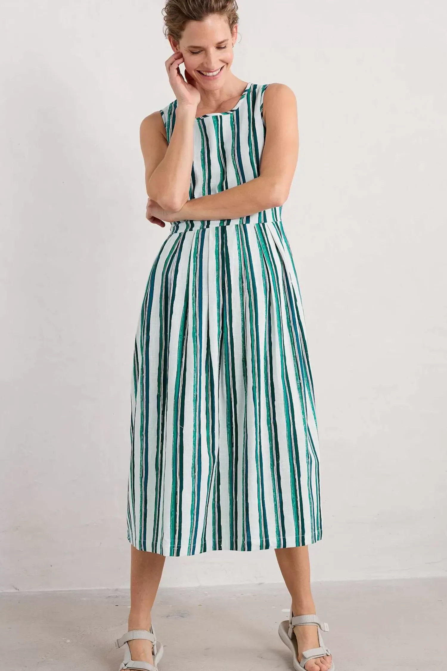 Dresses<Seasalt Cornwall Farley's Midi Dress River Stripe Chalk