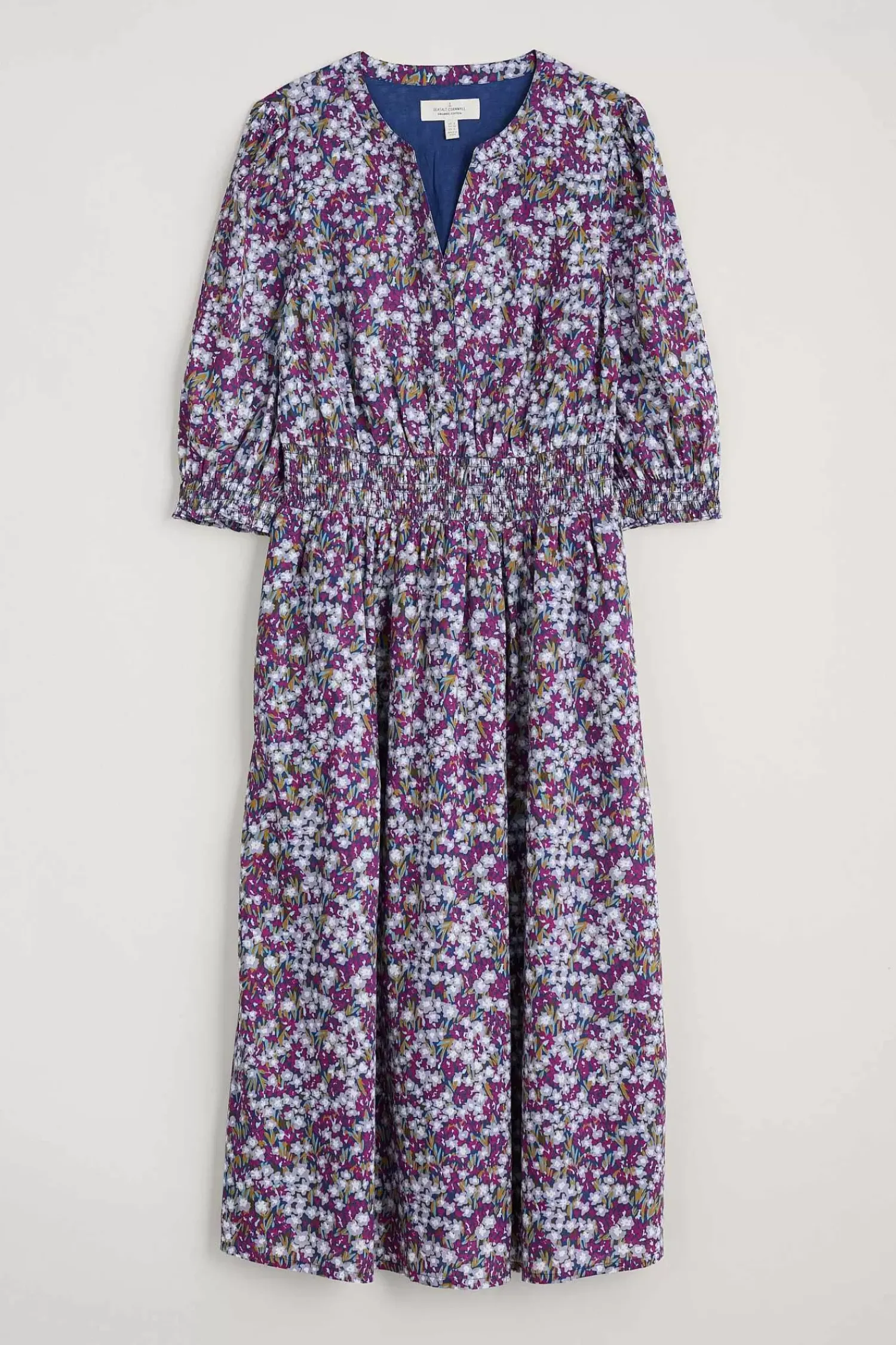 Dresses<Seasalt Cornwall Fawn Organic Cotton Waisted Midi Dress Heather Fields Verbena