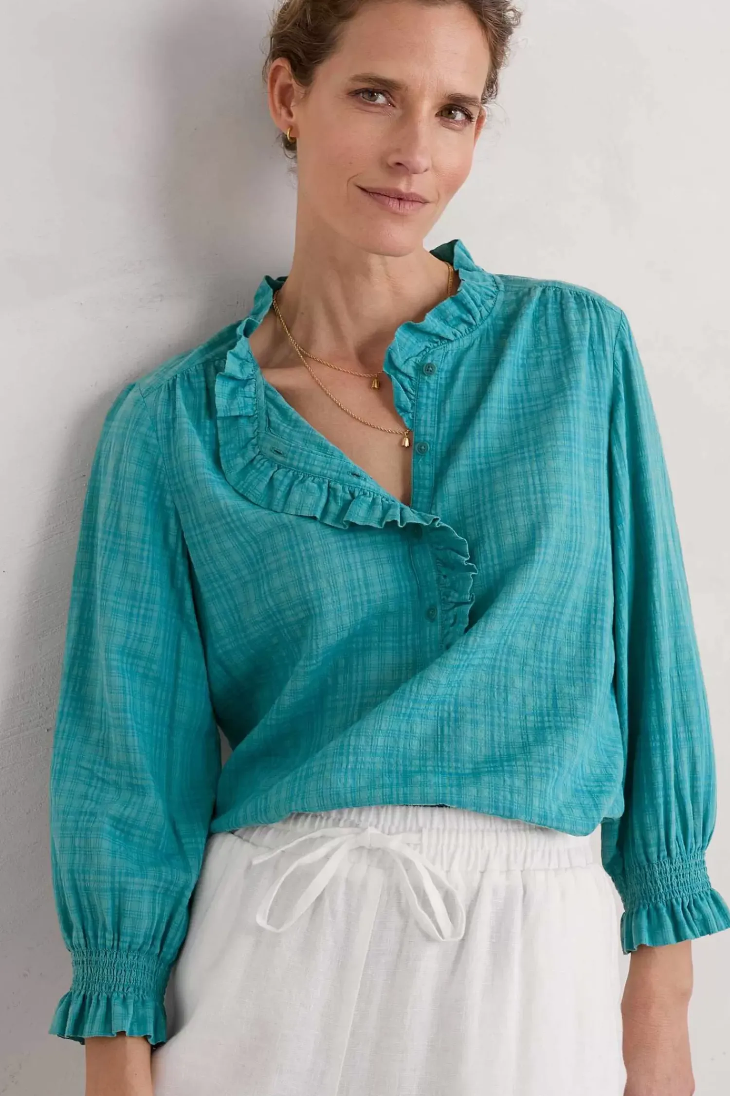 Tops<Seasalt Cornwall Feather Star Checked Top Tidepool