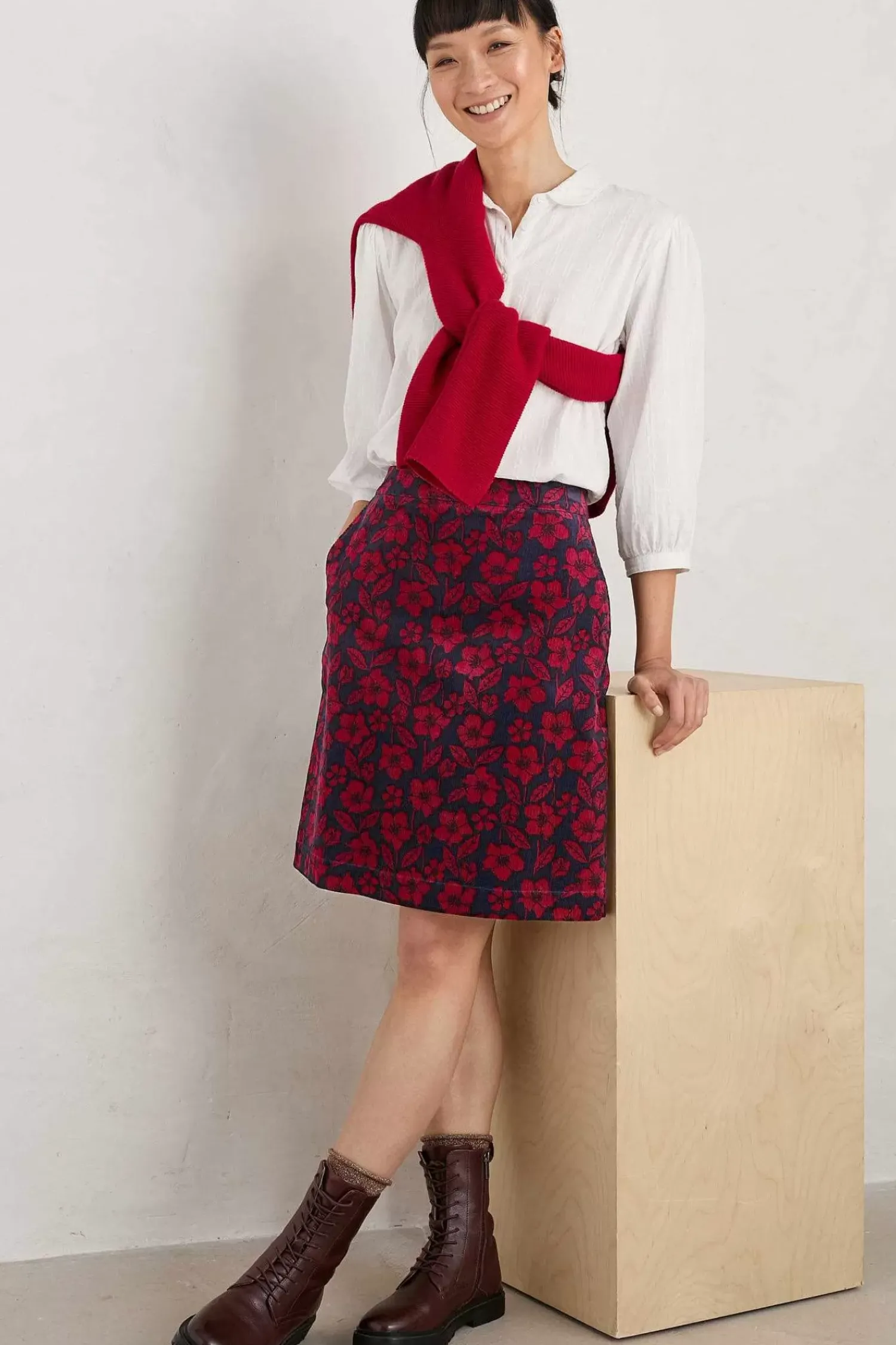 Skirts<Seasalt Cornwall Ferry Crossing Needlecord Skirt Collaged Rose Maritime Jam