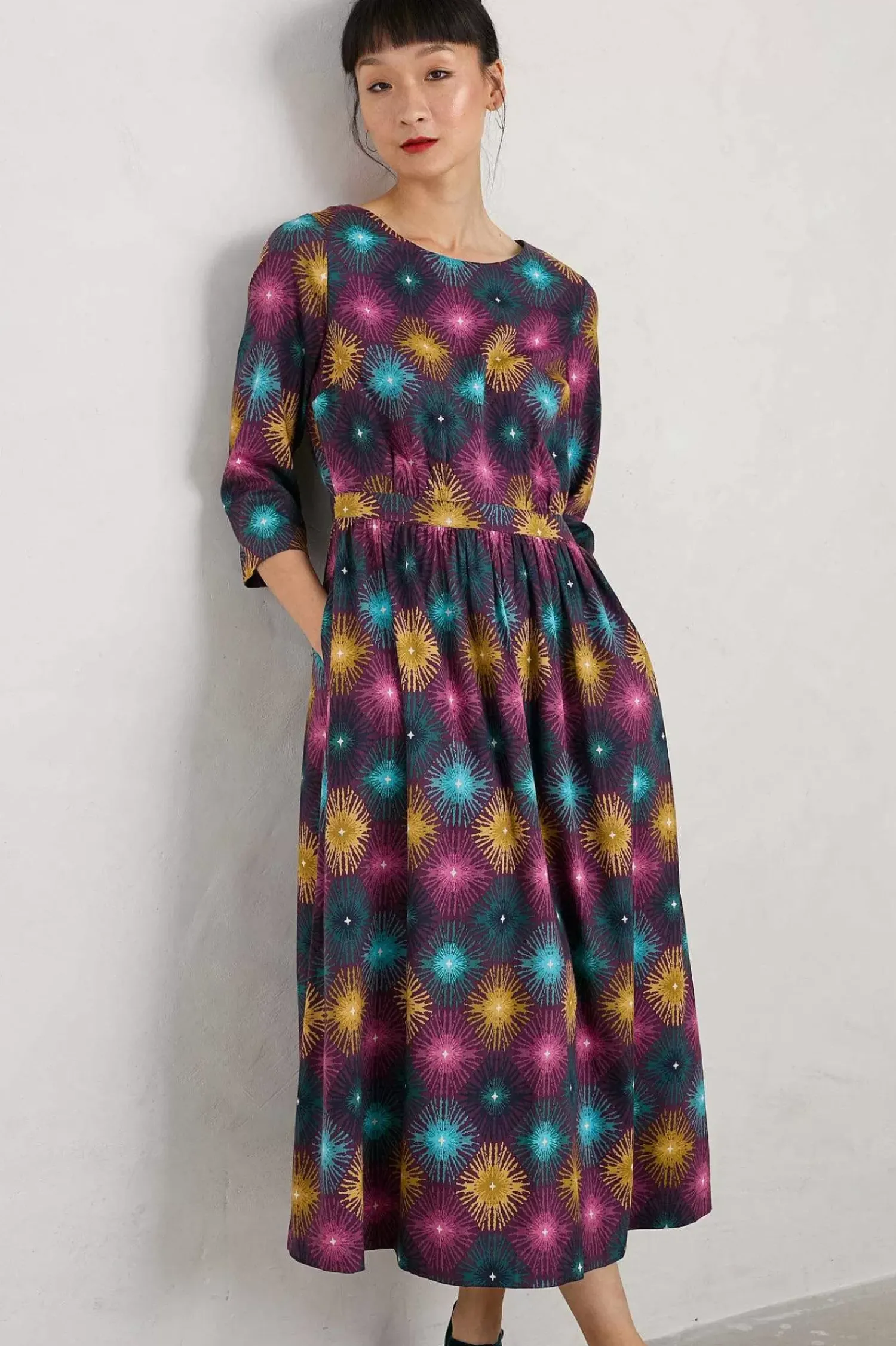 Dresses<Seasalt Cornwall Forestry Midi Dress Sparkler Geo Grape