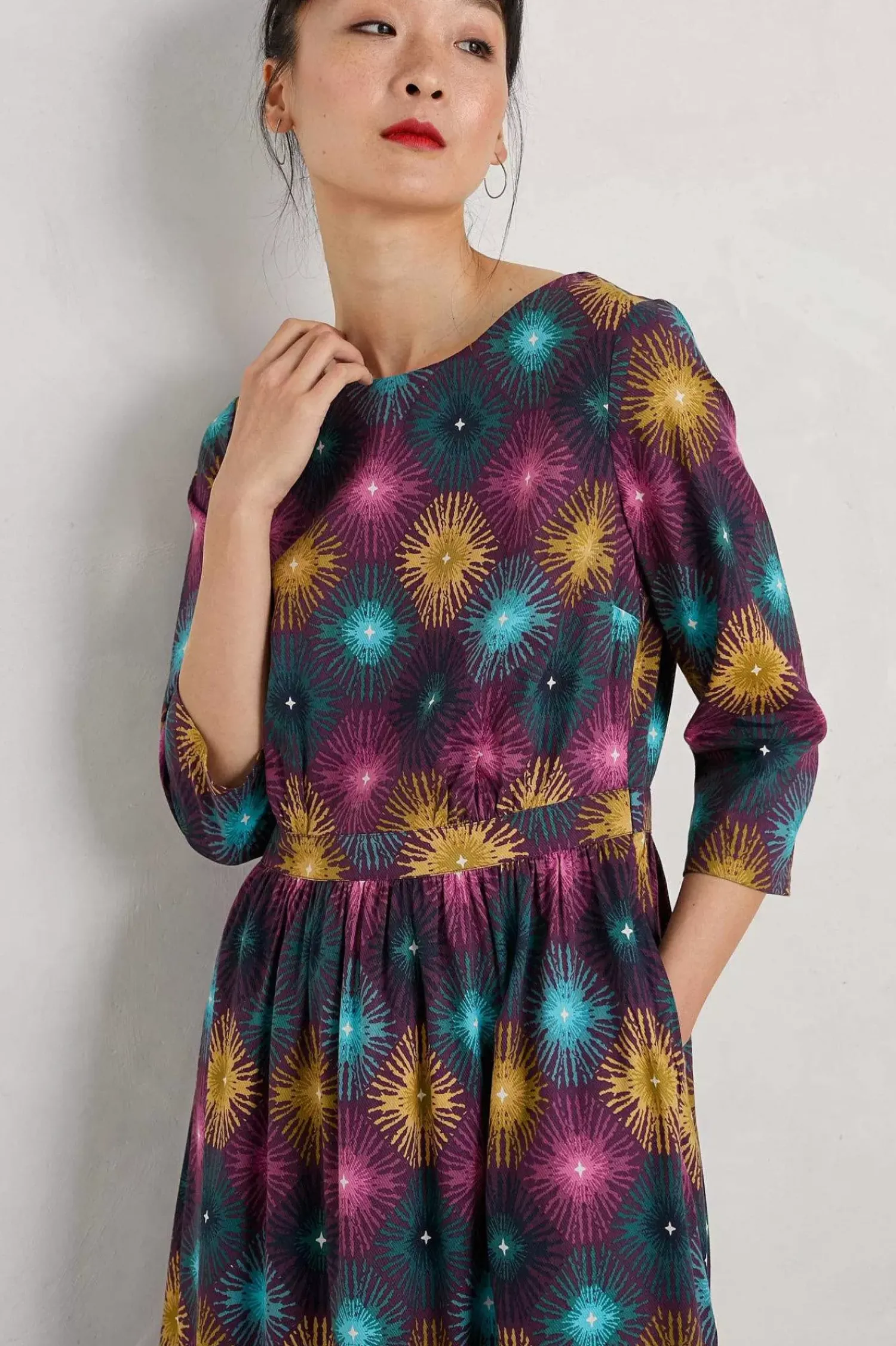 Dresses<Seasalt Cornwall Forestry Midi Dress Sparkler Geo Grape
