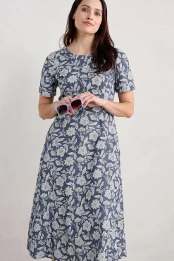 Dresses<Seasalt Cornwall Fox Path Printed Chambray Dress Stone Flower Indigo