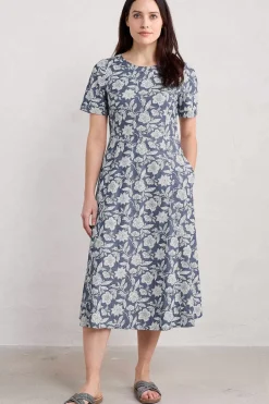 Dresses<Seasalt Cornwall Fox Path Printed Chambray Dress Stone Flower Indigo