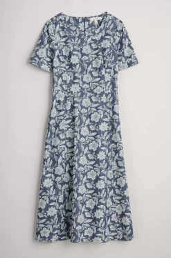 Dresses<Seasalt Cornwall Fox Path Printed Chambray Dress Stone Flower Indigo