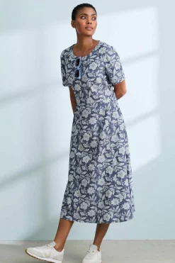 Dresses<Seasalt Cornwall Fox Path Printed Chambray Dress Stone Flower Indigo