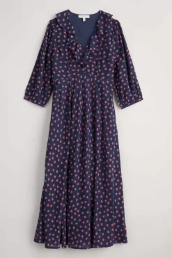 Dresses<Seasalt Cornwall Furled Flower V-Neck Dress Mini Raspberries Maritime