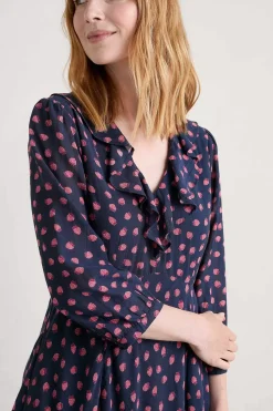 Dresses<Seasalt Cornwall Furled Flower V-Neck Dress Mini Raspberries Maritime