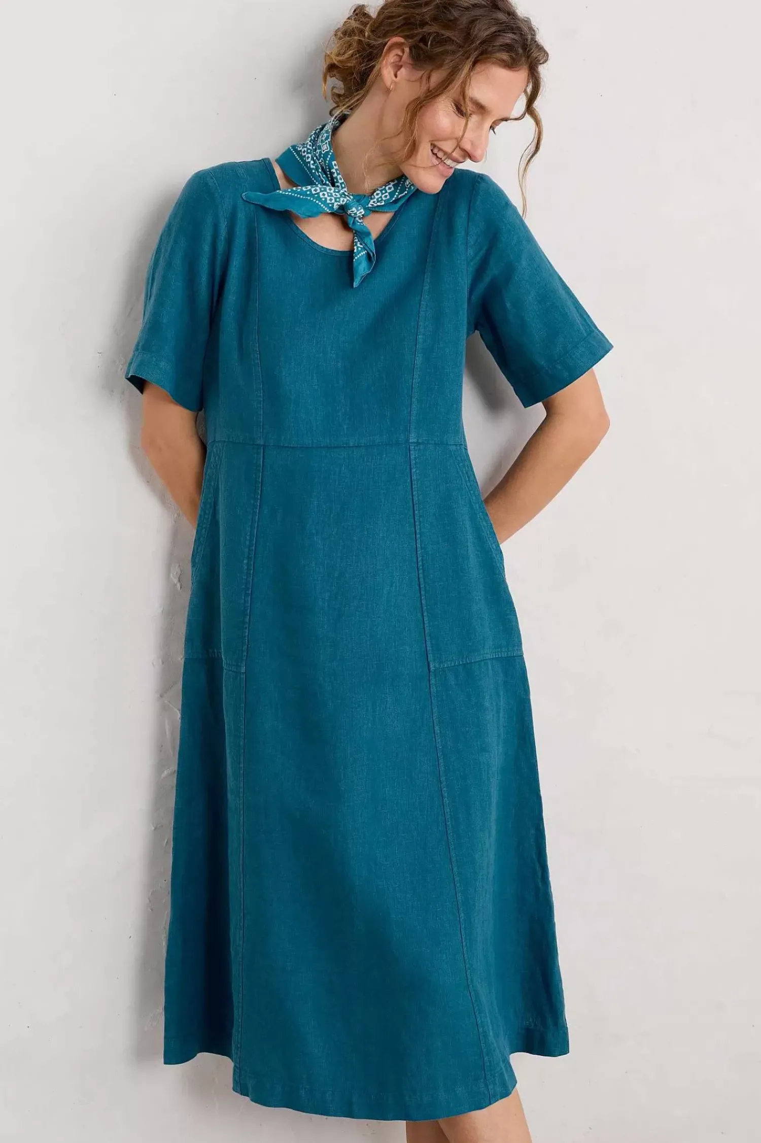 Dresses<Seasalt Cornwall Grass Wave Linen Midi Dress Mast