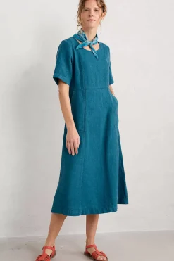 Dresses<Seasalt Cornwall Grass Wave Linen Midi Dress Mast