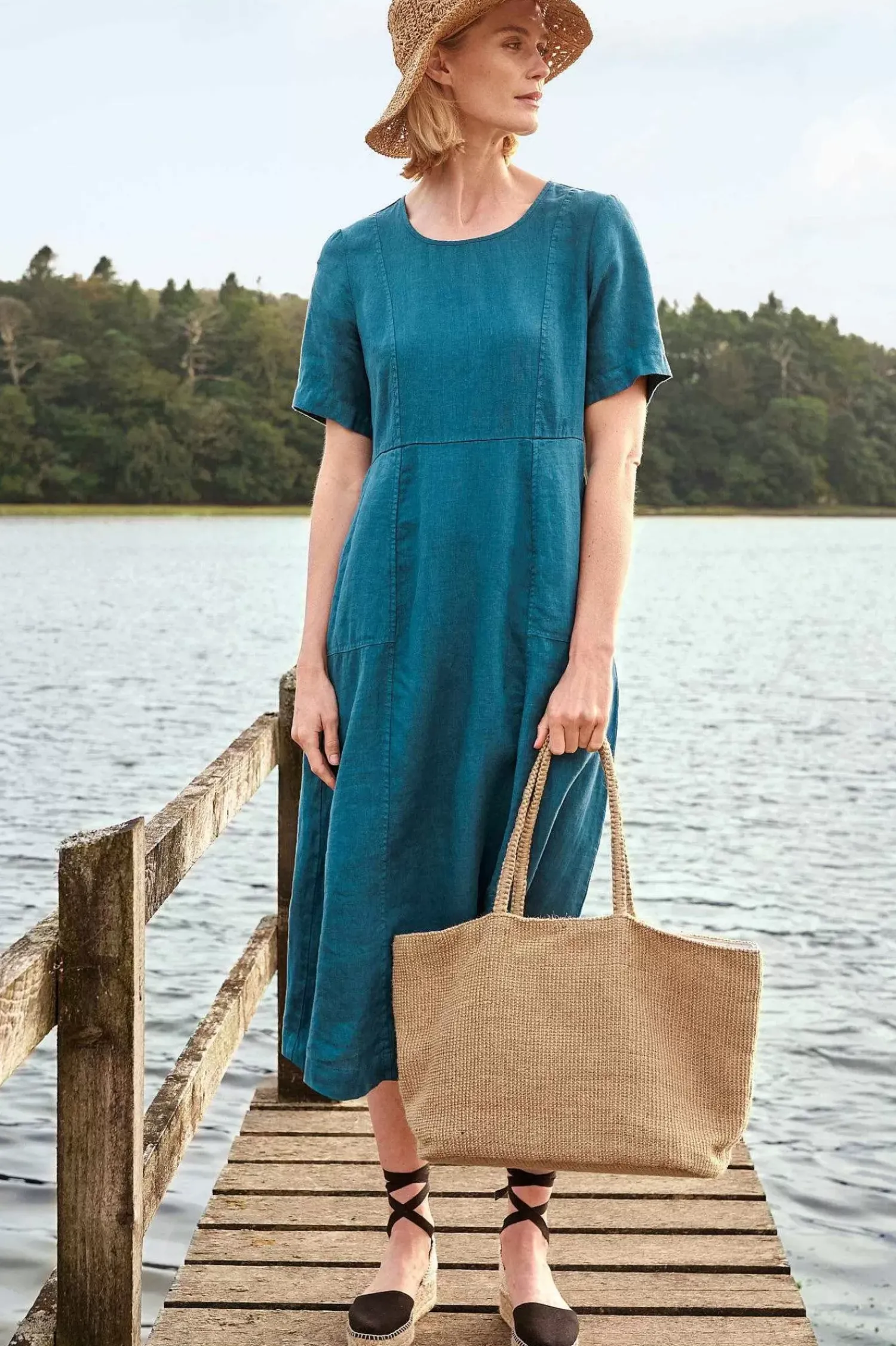Dresses<Seasalt Cornwall Grass Wave Linen Midi Dress Mast