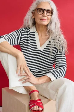 Knitwear<Seasalt Cornwall Gwynver Lightweight V-Neck Collared Jumper Mini Cornish Ecru Maritime