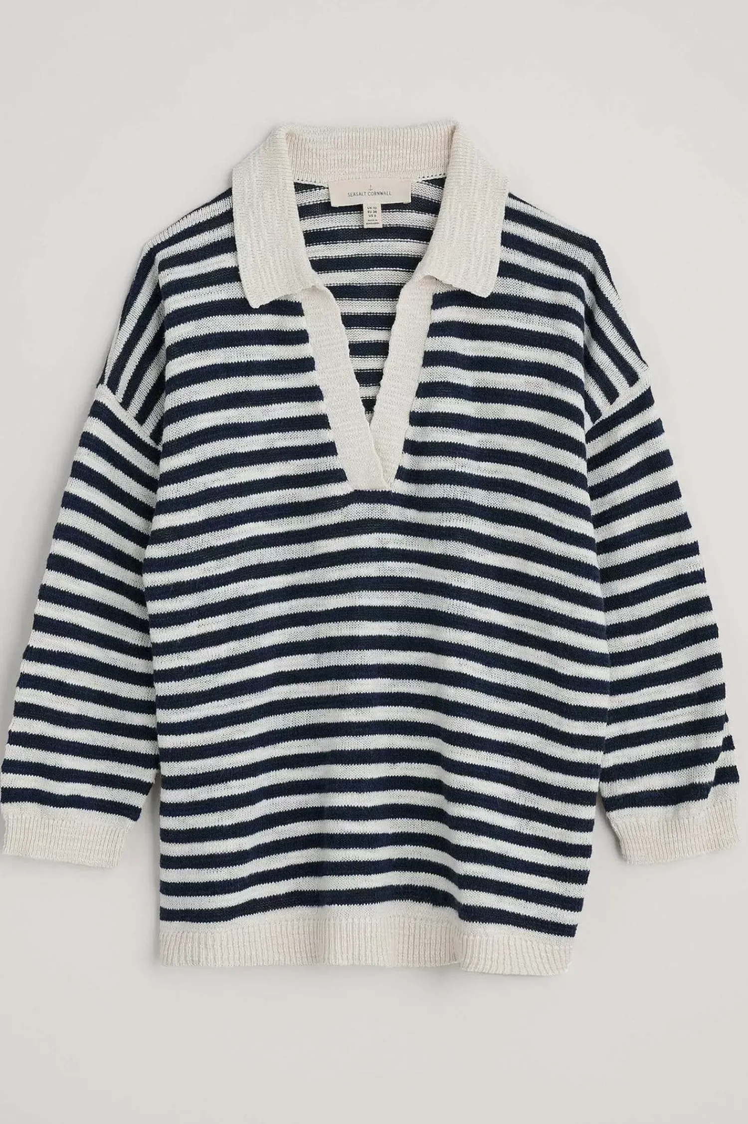 Knitwear<Seasalt Cornwall Gwynver Lightweight V-Neck Collared Jumper Mini Cornish Ecru Maritime