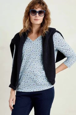 Tops<Seasalt Cornwall Gypsophilia Notch Neck Top Shaded Flowers Chalk