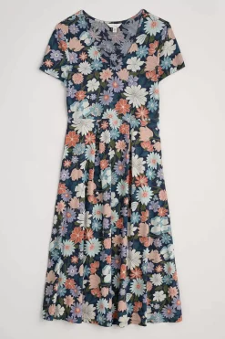 Dresses<Seasalt Cornwall Helena Short Sleeve V-Neck Midi Dress Flowering Blooms Maritime