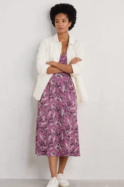 Dresses<Seasalt Cornwall Helena V-Neck Jersey Midi Dress (Gots) Heather Sketch Buddleia