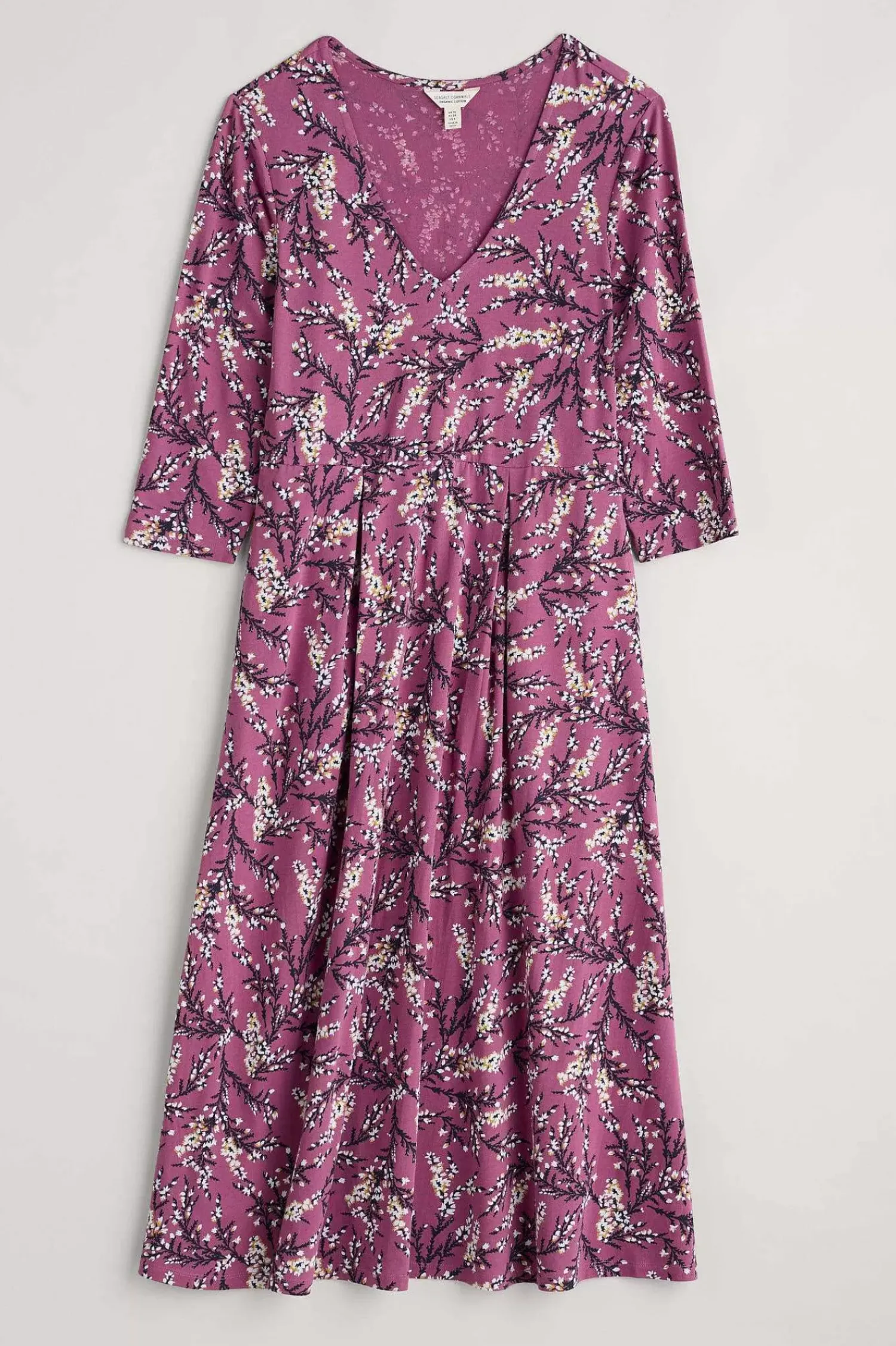 Dresses<Seasalt Cornwall Helena V-Neck Jersey Midi Dress (Gots) Heather Sketch Buddleia