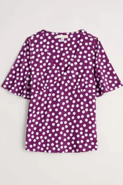 Tops<Seasalt Cornwall Herb Garden Angel Sleeve V-Neck Top Crayon Spot Cassis