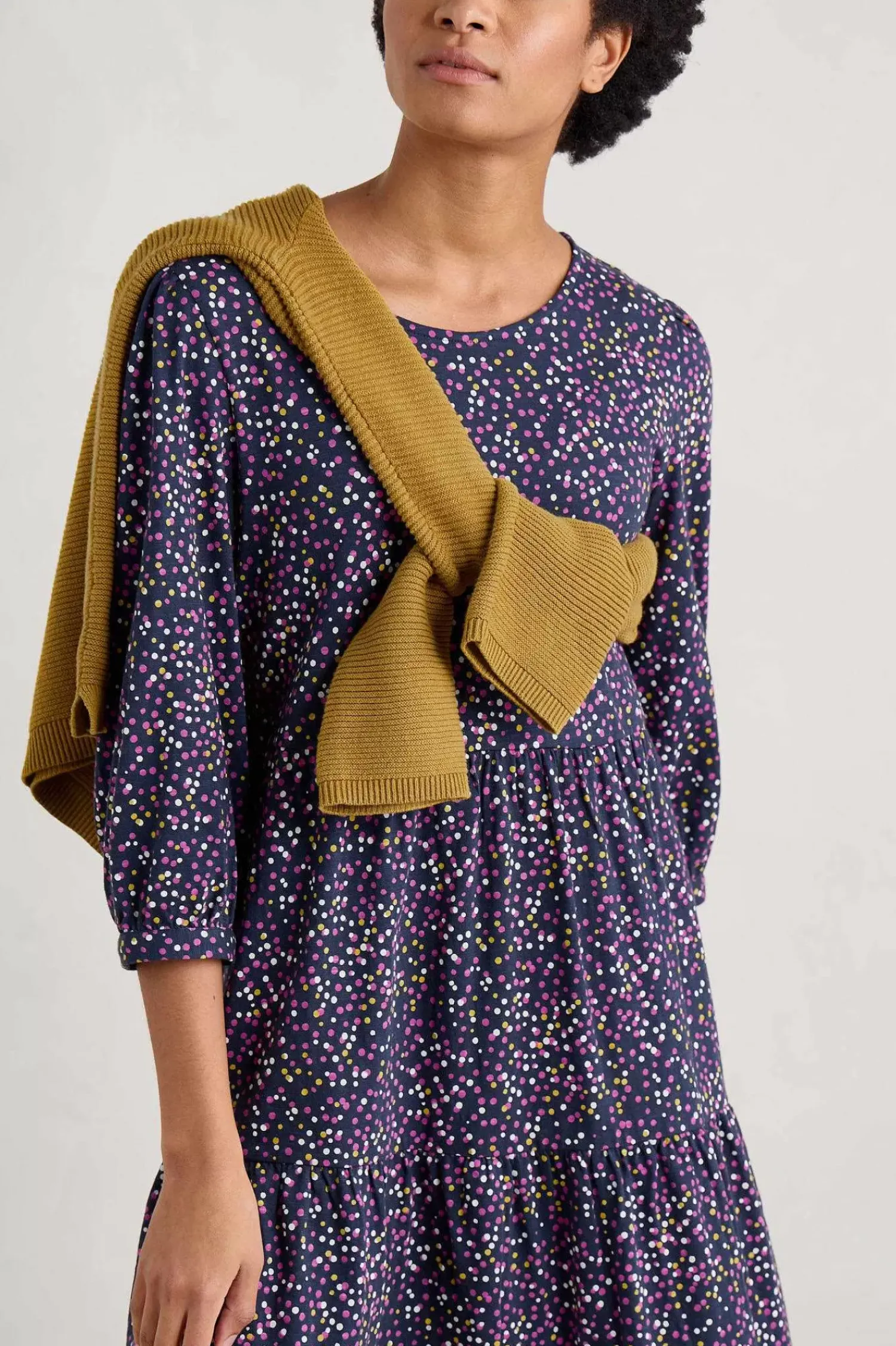 Dresses<Seasalt Cornwall Heron Dip Tiered Jersey Dress Dotted Paint Crocus