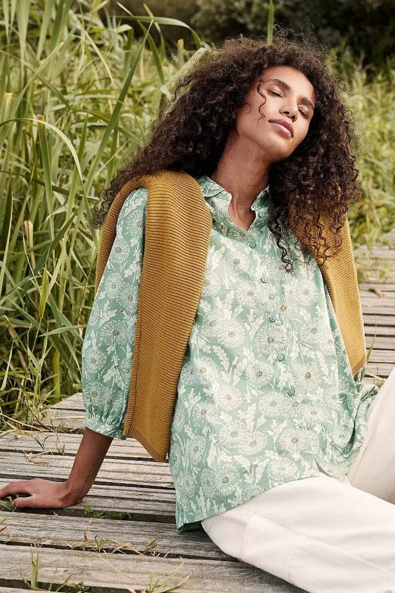 Tops<Seasalt Cornwall Hope Cottage Organic Cotton Blouse Dandelion Seed Rosemary