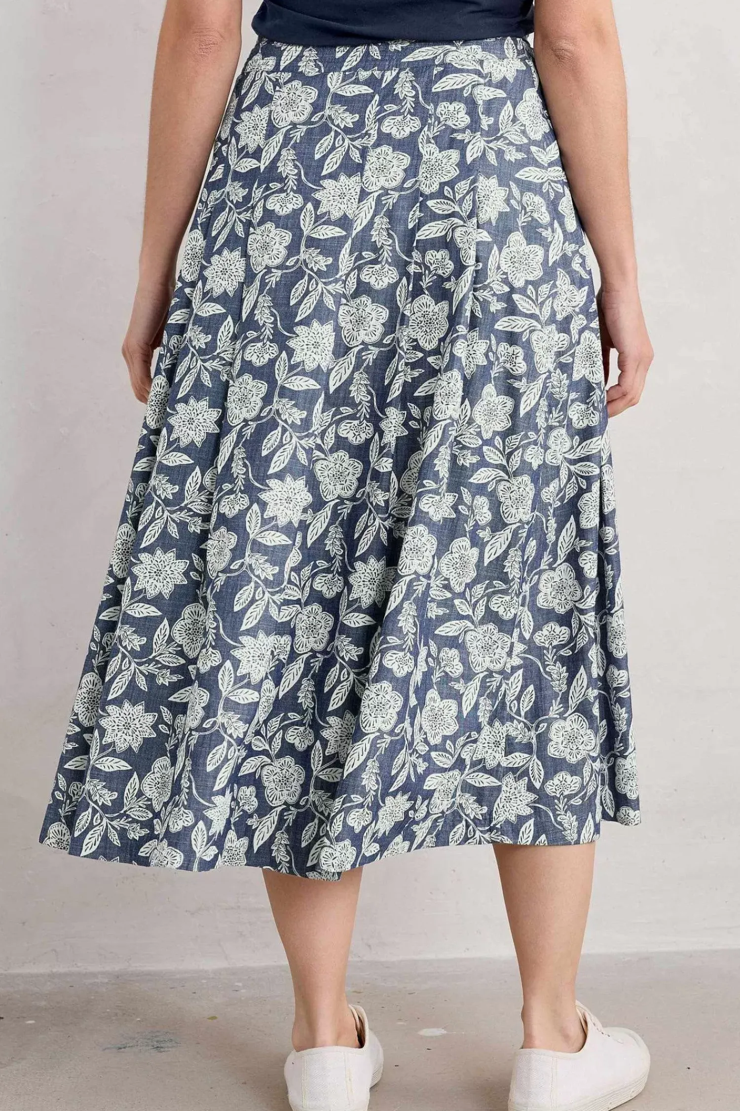 Skirts<Seasalt Cornwall Jamboree Chambray Midi Skirt Stone Flower Indigo
