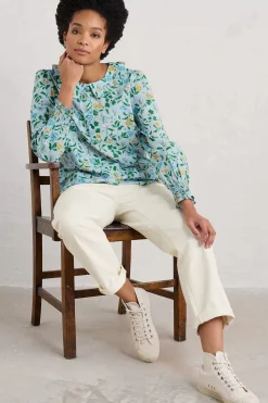 Tops<Seasalt Cornwall Last Leaf Printed Organic Cotton Top (Gots) Fresh Blooms Blue Fog
