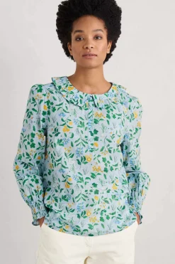 Tops<Seasalt Cornwall Last Leaf Printed Organic Cotton Top (Gots) Fresh Blooms Blue Fog