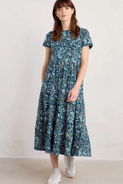 Dresses<Seasalt Cornwall Line Strokes Short Sleeve Dress (Gots) Flowing Reeds Raincloud