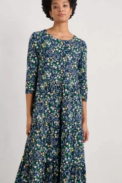 Dresses<Seasalt Cornwall Line Strokes Tiered Jersey Dress (Gots) Woodland Carpet Maritime