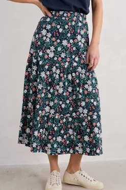 Skirts<Seasalt Cornwall Line Strokes Tiered Midi Skirt Creekside Floral Maritime