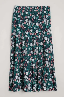 Skirts<Seasalt Cornwall Line Strokes Tiered Midi Skirt Creekside Floral Maritime