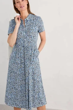 Dresses<Seasalt Cornwall Mainland Jersey Midi Dress Seaweed Floral Chalk