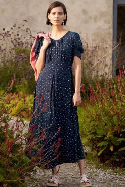 Dresses<Seasalt Cornwall Marsh Violet Short Sleeve Empire Line Dress Little Sponge Spot Maritime